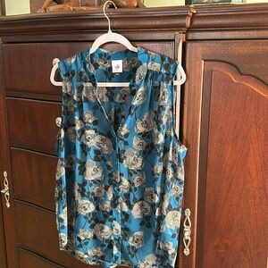 CAbi Blue Floral Sleeveless Blouse